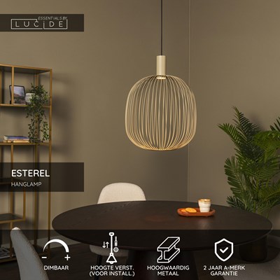 Lucide ESTEREL - Hanglamp - Ø 40 cm - 1xGU10 - Taupe | Essential